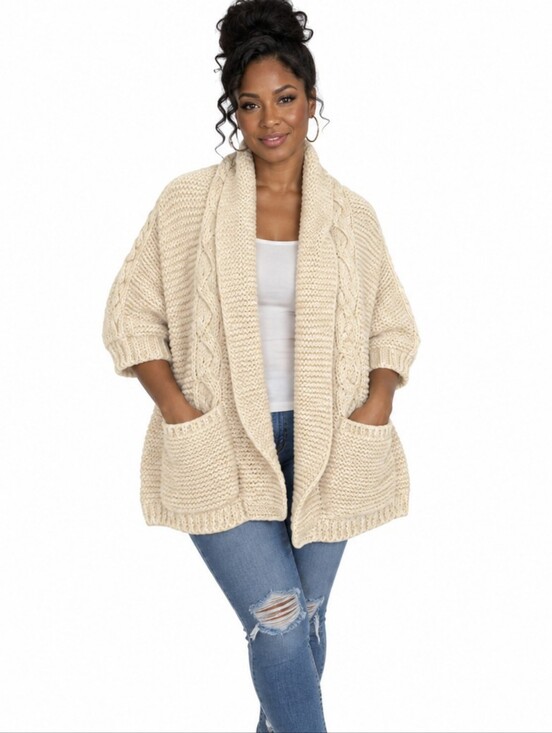 GAP Sweaters - GAP Hand-Knit Slouchy Cardigan Sweater XL Cream Chunky Cable KnitDescrip